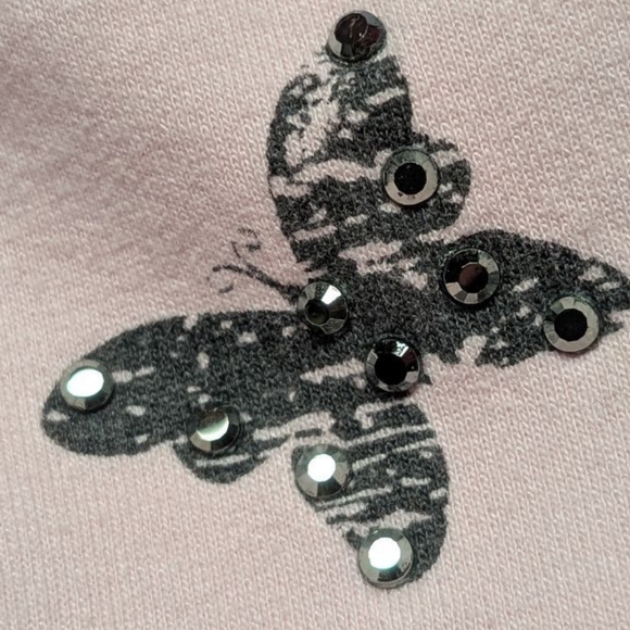 Ladies Size Small Feathers Light Pink & Gray Sleeveless Butterfly Hoodie Tee - Picture 9 of 14
